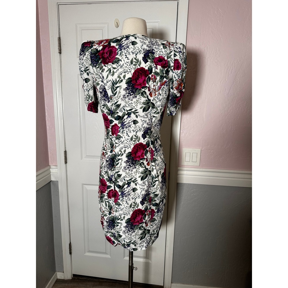 All that Jazz Floral Button Front Mini Dress Puff Sleeve White Red 80 SZ 7/8 - Picture 9 of 13